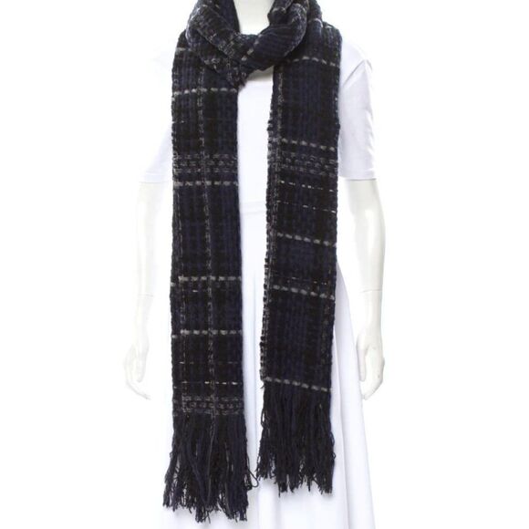 RAG & BONE Woven Frayed Navy Blue Scarf - Picture 1 of 3